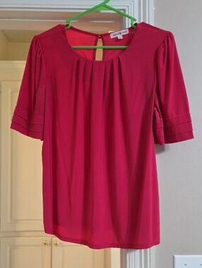 Fuchsia Short-Sleeve Pleated Front Blouse